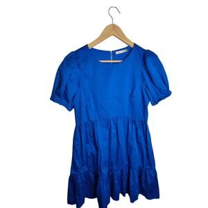 Alice + Olivia Ann Tiered Puff Sleeve Mini Dress Cobalt size 8